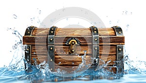 A treasure chest floating on magical water, white background photo