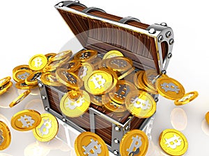 Treasure chest full of bit coin