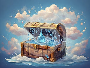 Treasure chest full of water, ai generated