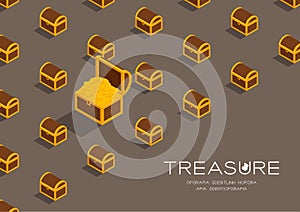 Treasure Chest with gold coin 3D isometric pattern, Wealth concept poster and social banner post horizontal design illustration