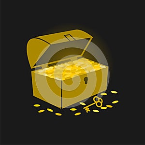 Treasure chest with golden coins flat icon