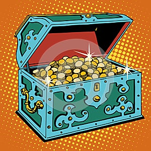 Treasure chest with Golden coins photo
