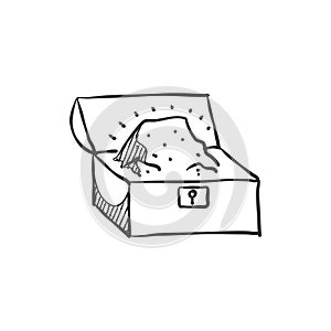 Treasure chest icons in sketch style. Hand drawn