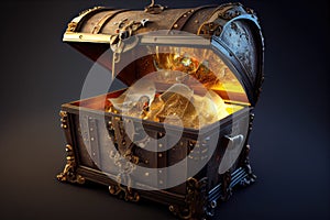 treasure chest with the lid wide open, revealing the wealth of riches inside