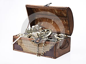 Treasure chest with lots of jewelry