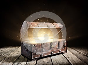 Treasure Chest - Open Ancient Trunk With Glowing Magic Lights