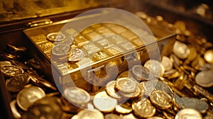 Treasure Chest Overflowing With Gold Bars and Coins