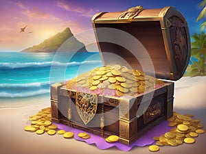 Treasure Chest Overflowing with Gold Coins and Jewels for Website Background