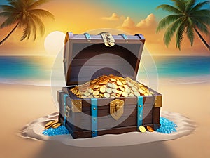 Treasure Chest Overflowing with Gold Coins and Jewels for Website Background