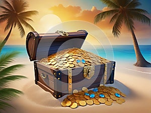 Treasure Chest Overflowing with Gold Coins and Jewels for Website Background