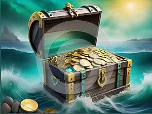 Treasure Chest Overflowing with Gold Coins and Jewels for Website Background