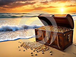 Treasure Chest Overflowing with Gold Coins and Jewels for Website Background