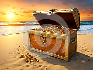 Treasure Chest Overflowing with Gold Coins and Jewels for Website Background