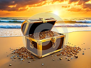 Treasure Chest Overflowing with Gold Coins and Jewels for Website Background