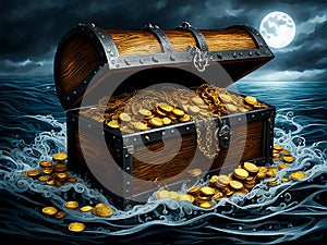 Treasure Chest Overflowing with Gold Coins and Jewels for Website Background