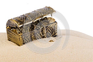 Treasure chest from pirates with gold coins nuggets