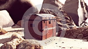 Treasure chest in sand dunes on a beach