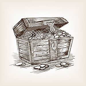 Treasure chest sketch style vector illustration