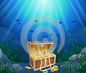 Treasure chest in underwater