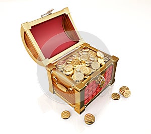 Treasure Coffer full of gold coins, a few also outside