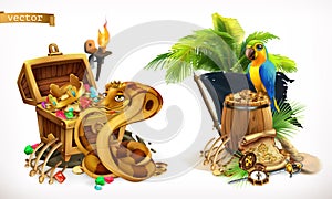 Treasure hunt and adventure. Game logo 3d vector icon set photo