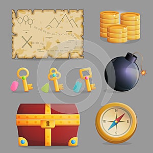 Treasure hunting set of game icons