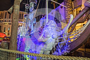 Treasure Island Hotel and Casino pirate ship at night