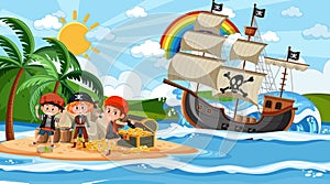 Treasure Island scene at daytime with Pirate kids