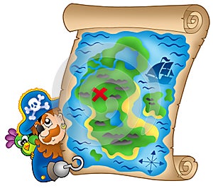 Treasure map with lurking pirate