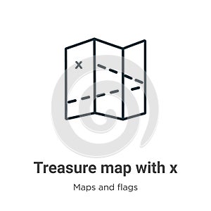 Treasure map with x outline vector icon. Thin line black treasure map with x icon, flat vector simple element illustration from