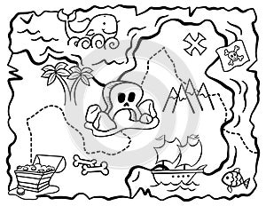 Treasure Map Pirate Adventure Coloring Page
