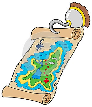 Treasure map with pirate hook