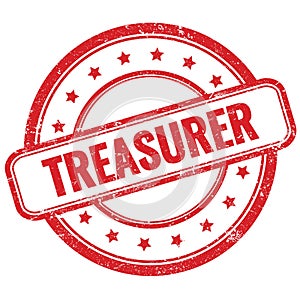 TREASURER text on red grungy round rubber stamp