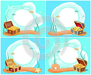 Treasures in Chest Sea Water Vector Illustration