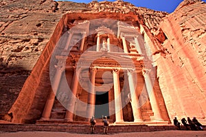 The Treasury Al Khazneh of Petra Ancient City at Sunset, Jordan