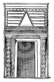 Treasury of Atreus Doorway, Tomb of Agamemnon, vintage engraving