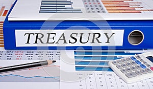 Treasury - blue binder on desk in the office