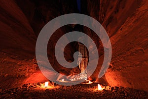 The Treasury, Petra By Night. An Ancient City of Petra, Al Khazneh, Jordan