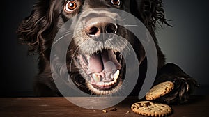 treat dog eating biscuit