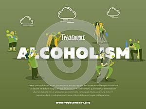 Treatment alcoholism banner with drunk alcoholic