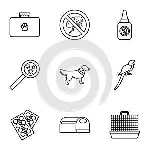 Treatment of animals icons set, outline style