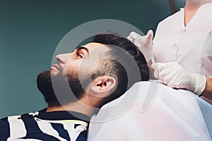 Treatment of baldness with beauty injections. Mesotherapy. Plasma lifting.