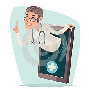Treatment doctor quality smartphone cartoon mobile phone character design vector illustration