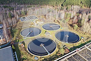 Treatment facilities. group of radial sedimentation tanks. View from above