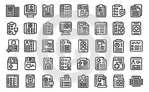 Treatment history icons set outline vector. Doctor health