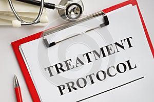 Treatment protocol or Guidelines and stethoscope in the hospital.