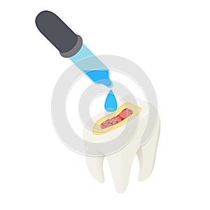 Treatment tooth icon isometric vector. Pipet drop tooth