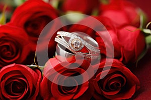 Treble chef roses bouquet and wedding ring. Generate Ai