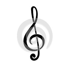 Treble clef. G Key. Symbol of music. Black icon photo