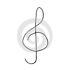 Treble clef hand drawn in doodle style. scandinavian monochrome minimalism. single element for design, symbol, music